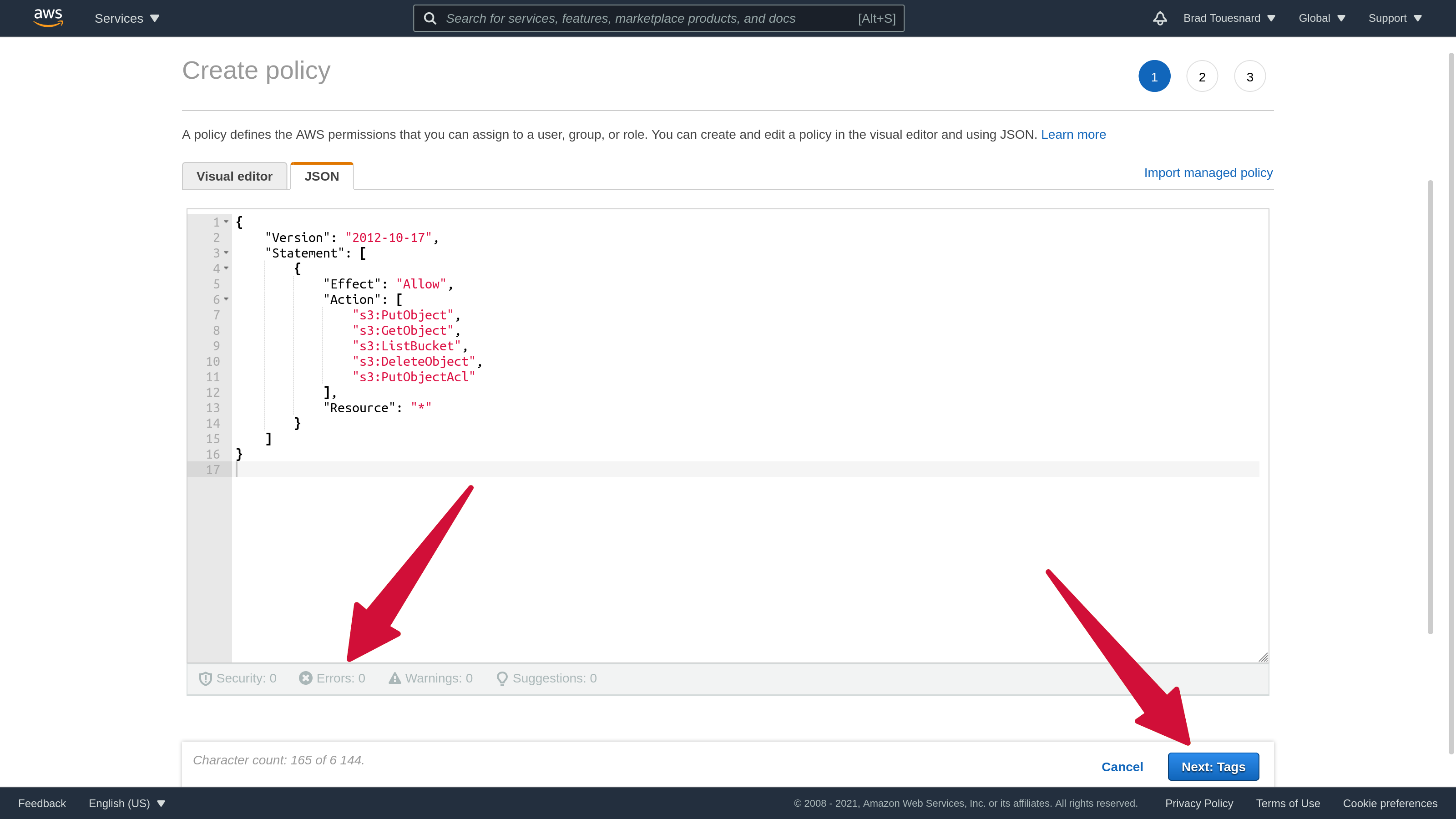 Amazon S3 Create Access Policy JSON Edit